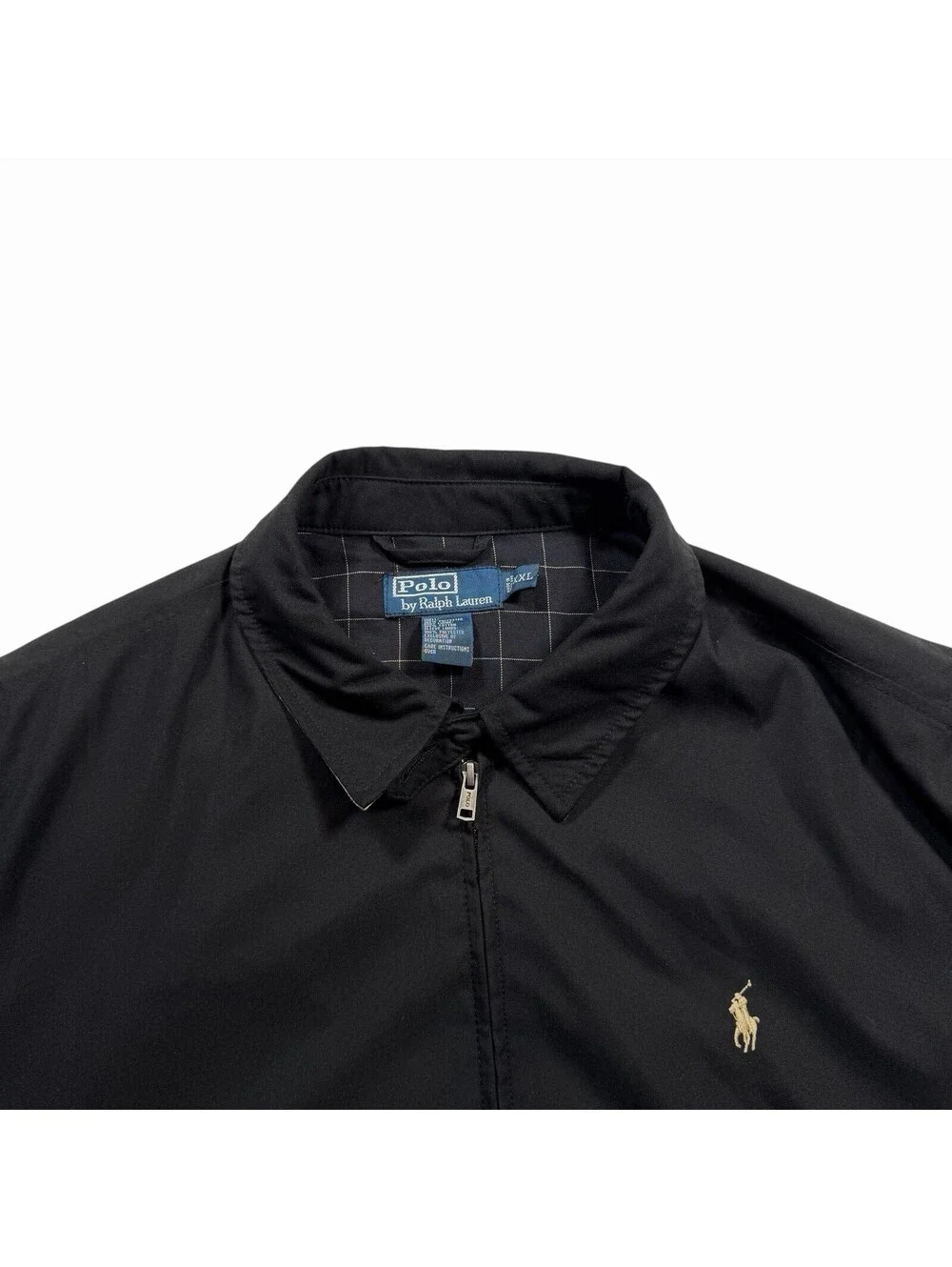 Polo by Ralph Lauren Men's Black Windbreaker Jacket with Plaid Lining, Size XXL